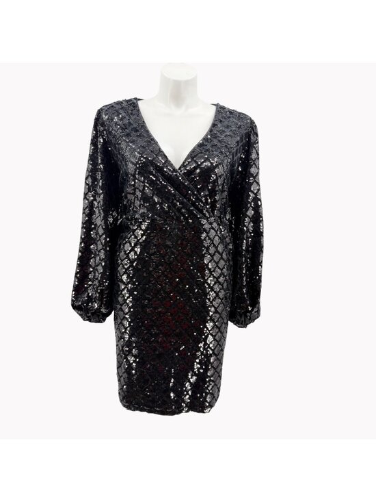 torrid Dresses & Skirts - Torrid Black Sequin Surplice Mini Dress Size 22 Long Sleeve and Pockets New